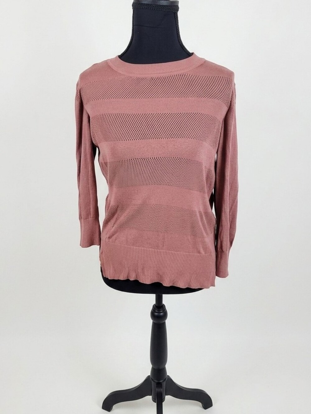 ​L.O.V. New With Tags Dusty Rose Pointelle Mesh Striped Knit Top Small
